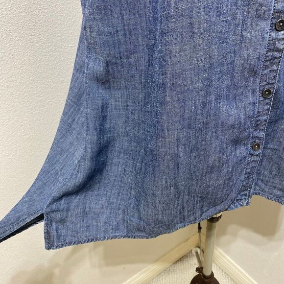 J Jill Large Blue Sleeveless Chambray Linen Blend Shirt Size Large - Picture 2 of 8